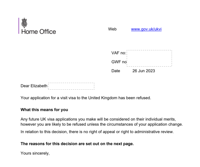 UK refusal letter
